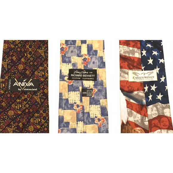 Mens Bundle of 9 - 100% Silk Neck Ties Various Colors & American Bald Eagle - Picture 3 of 14